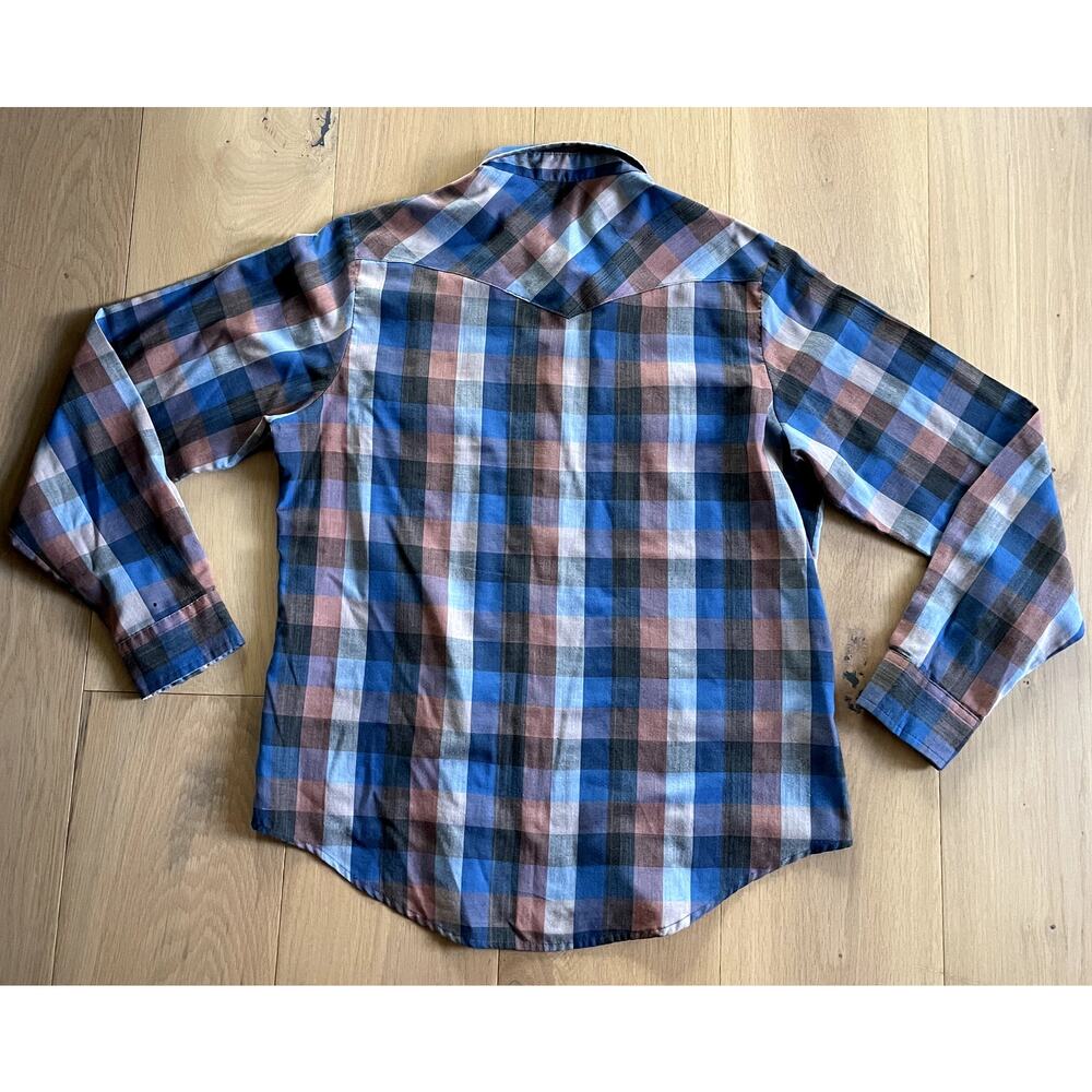 Vintage LEE Blues Browns Pearl Snap Western Shirt - Medium - Picture 5 of 6